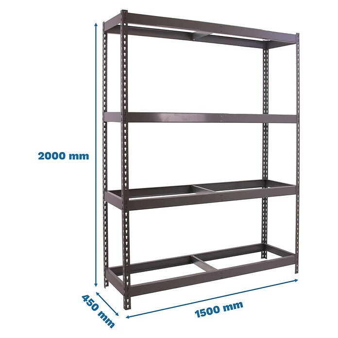 Simonrack Ecoforte Estantería para cargas pesadas Metal (Al x An x Pr: 200 x 150 x 45 cm, Número de baldas: 4 ud., Inserción, Gris, Capacidad de carga por balda: 400 kg, Bandejas no incluidas) | BAUHAUS