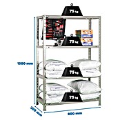 Simonrack Simonclassic Estantería metálica Advantage Mini (Al x An x Pr: 150 x 80 x 30 cm, Capacidad de carga por balda: 75 kg, Número de baldas: 4 ud., Atornillado, Plateado) | BAUHAUS