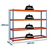 Simonrack Simonforte Estantería para cargas pesadas (Al x An x Pr: 200 x 180 x 75 cm, Número de baldas: 4 ud., Inserción, Azul/Naranja, Capacidad de carga por balda: 600 kg) | BAUHAUS