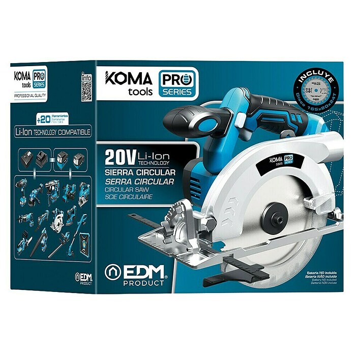 Koma Tools PRO Series Sierra circular de batería (20 V, 1 batería, 4 Ah, 3.800 r.p.m., Diámetro hoja de sierra: 165 mm) | BAUHAUS