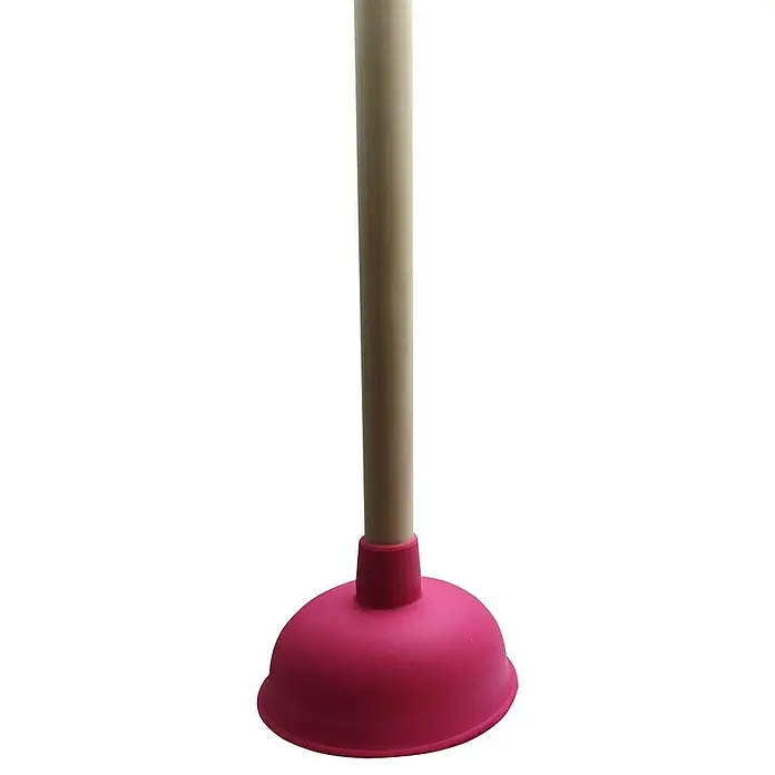 Ausgussreiniger - Durchmesser: 135 mm, Pink - Rosa Gummi-Pömpel mit Holzstiel.