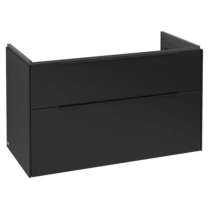 Villeroy & Boch Subway 3.0 Waschbeckenunterschrank - Volcano Black, Anzahl Schubladen: 2 Stk., Farbe Griff: Volcano Black, B x T x H: 97,3 x 47,8 x 57,6 cm - Matt schwarzer, wandhängender Badunterschrank mit zwei Schubladen und integrierten Griffen.