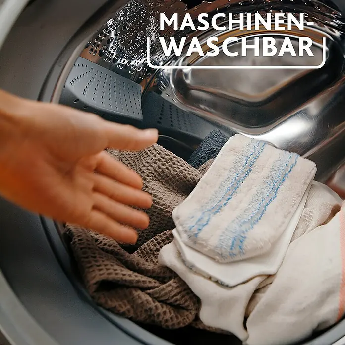 Vileda Reinigungssystem & Eimer H2PRO Flat Mop System - 1 x Flachwischer, 1 x Eimer mit Zweitanksystem, 1 x Wischbezug - Waschmaschine mit Textilien. Die Textilien sind maschinenwaschbar.