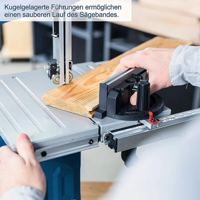 Scheppach Bandsäge HBS261 - 550 W, Durchlasshöhe: 130 mm, Durchlassbreite: 245 mm - Holzzuschnitt mit einer Tischbandsäge. Kugelgelagerte Führungen ermöglichen einen sauberen Lauf des Sägebandes.
