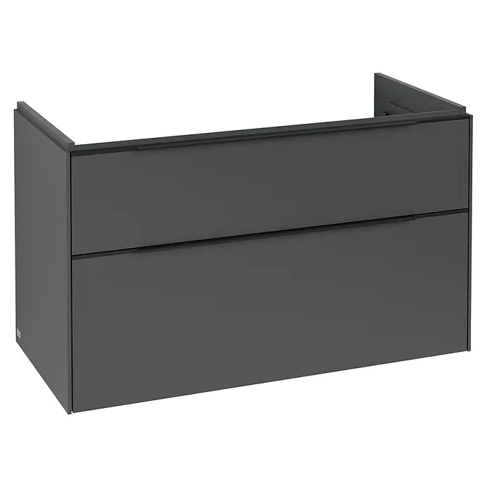 Villeroy & Boch Subway 3.0 Waschbeckenunterschrank - Graphite, Anzahl Schubladen: 2 Stk., Farbe Griff: Volcano Black, B x T x H: 97,3 x 47,8 x 57,6 cm - Dunkelgrauer wandmontierter Badunterschrank mit zwei Schubladen und integrierten Griffen.
