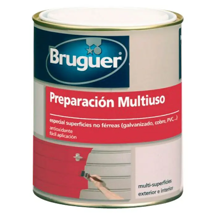 Bruguer Imprimación universal Multiuso - Blanco, 250 ml - Preparación Bruguer Multiuso para superficies no férricas como galvanizado, cobre, PVC. Antioxidante y fácil aplicación para exterior e interior.