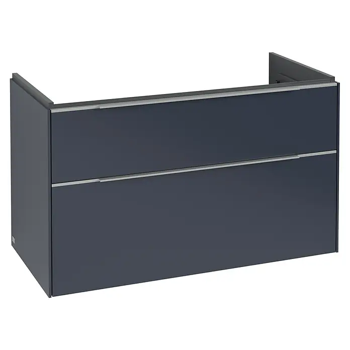 Villeroy & Boch Subway 3.0 Waschbeckenunterschrank - Marine Blue, Anzahl Schubladen: 2 Stk., Farbe Griff: Aluminium glänzend, B x T x H: 97,3 x 47,8 x 57,6 cm - Dunkelgrauer Waschtischunterschrank mit zwei Schubladen und integrierten silbernen Griffen.