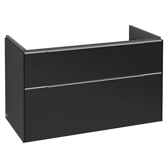 Villeroy & Boch Subway 3.0 Waschbeckenunterschrank - Volcano Black, Anzahl Schubladen: 2 Stk., Farbe Griff: Aluminium glänzend, B x T x H: 97,3 x 47,8 x 57,6 cm - Dunkelgrauer Waschtischunterschrank mit zwei Schubladen und schlanken, silberfarbenen Griffen.