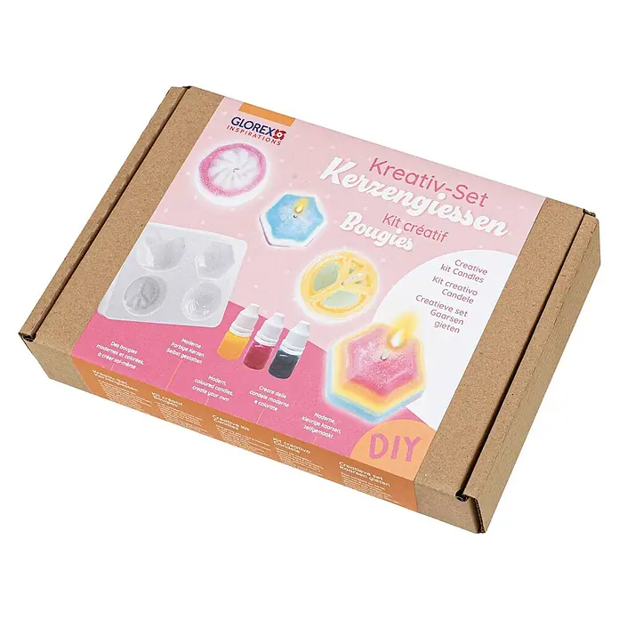 Glorex Bastel-Set Kreativ-Set Kerzengiessen - Gelb/Rot/Blau - Kreativ-Set Kerzengiessen: Box mit Materialien zur Herstellung von modernen, farbigen Kerzen, ideal für DIY-Projekte und kreative Gestaltung.