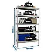 Simonrack Simontaller Metall-Schwerlastregal (L x B x H: 75 x 120 x 250 cm, Traglast: 600 kg/Boden, Anzahl Böden: 5 Stk.)