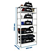 Simonrack Simonclick Metallregal (L x B x H: 40 x 80 x 250 cm, Traglast: 180 kg/Boden, Anzahl Böden: 6 Stk., Silber)