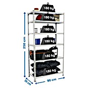 Simonrack Simonclick Metallregal (L x B x H: 30 x 90 x 250 cm, Traglast: 180 kg/Boden, Anzahl Böden: 6 Stk., Silber)