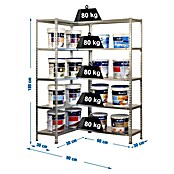 Simonrack Simonclick Estantería metálica Simoncorner (L x An x Al: 30 x 90 x 180 cm, Capacidad de carga: 80 kg/balda, Número de baldas: 10 ud., Tipo de montaje: Inserción, Plateado)