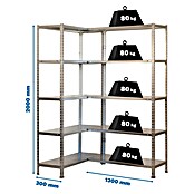Simonrack Simonclick Estantería metálica Simoncorner (L x An x Al: 30 x 130 x 200 cm, Capacidad de carga: 80 kg/balda, Número de baldas: 10 ud., Tipo de montaje: Inserción, Plateado)