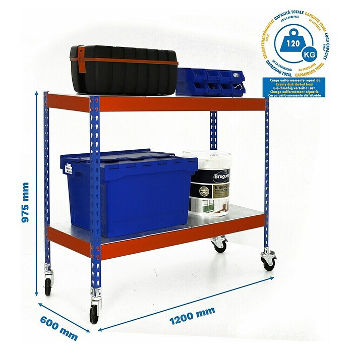 Simonrack Simontaller Metall-Schwerlastregal (L x B x H: 60 x 120 x 90 cm, Traglast: 400 kg/Boden, Anzahl Böden: 2 Stk.)