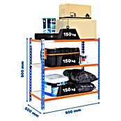 Simonrack Simonclick Metallregal (L x B x H: 50 x 90 x 90 cm, Traglast: 150 kg/Boden, Anzahl Böden: 3 Stk., Blau/Orange)