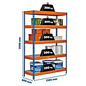 Simonrack Simontaller Metall-Schwerlastregal (L x B x H: 60 x 120 x 200 cm, Traglast: 300 kg/Boden, Anzahl Böden: 5 Stk., Blau/Orange)