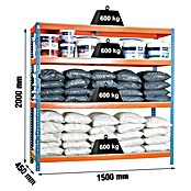 Simonrack Simontaller Metall-Schwerlastregal (L x B x H: 45 x 150 x 200 cm, Traglast: 600 kg/Boden, Anzahl Böden: 4 Stk., Blau/Orange)