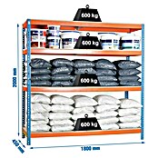 Simonrack Simontaller Metall-Schwerlastregal (L x B x H: 45 x 180 x 200 cm, Traglast: 600 kg/Boden, Anzahl Böden: 4 Stk., Blau/Orange)