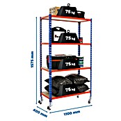 Simonrack Simonclick Estantería metálica Maderclick Mobile (L x An x Al: 40 x 110 x 150 cm, Capacidad de carga: 150 kg/balda, Número de baldas: 4 ud., Azul/Naranja)