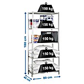 Simonrack Simonclick Metallregal (L x B x H: 40 x 80 x 180 cm, Traglast: 150 kg/Boden, Anzahl Böden: 5 Stk., Silber)