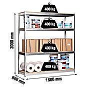 Simonrack Simontaller Metall-Schwerlastregal (L x B x H: 60 x 180 x 200 cm, Traglast: 400 kg/Boden, Anzahl Böden: 4 Stk., Silber)