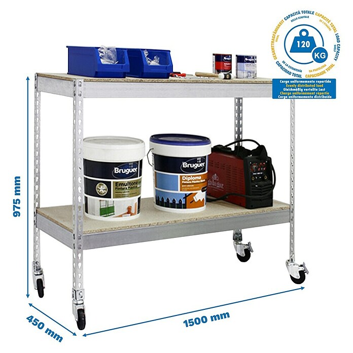 Simonrack Simontaller Metall-Schwerlastregal (L x B x H: 45 x 150 x 90 cm, Traglast: 400 kg/Boden, Anzahl Böden: 2 Stk.)