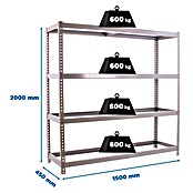 Simonrack Simontaller Estantería para cargas pesadas Simonforte (L x An x Al: 45 x 150 x 200 cm, Capacidad de carga: 600 kg/balda, Número de baldas: 4 ud.)