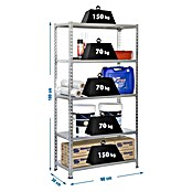 Simonrack Simonclick Metallregal (L x B x H: 30 x 90 x 180 cm, Traglast: 150 kg/Boden, Anzahl Böden: 5 Stk., Silber)