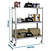 Simonrack Simonclick Estantería metálica Maderclick Mobile (L x An x Al: 40 x 110 x 90 cm, Capacidad de carga: 150 kg/balda, Número de baldas: 3 ud., Plateado)
