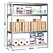 Simonrack Simontaller Metall-Schwerlastregal (L x B x H: 60 x 180 x 200 cm, Traglast: 600 kg/Boden, Anzahl Böden: 4 Stk., Silber)