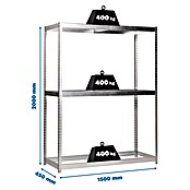Simonrack Simontaller Estantería para cargas pesadas Ecoforte Galvanizada (L x An x Al: 45 x 150 x 200 cm, Capacidad de carga: 400 kg/balda, Número de baldas: 3 ud., Plateado)