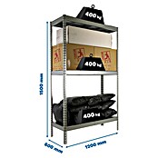 Simonrack Simontaller Metall-Schwerlastregal (L x B x H: 60 x 120 x 150 cm, Traglast: 400 kg/Boden, Anzahl Böden: 3 Stk.)