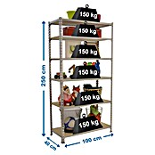Simonrack Simonclick Metallregal (L x B x H: 40 x 100 x 250 cm, Traglast: 150 kg/Boden, Anzahl Böden: 6 Stk., Silber)
