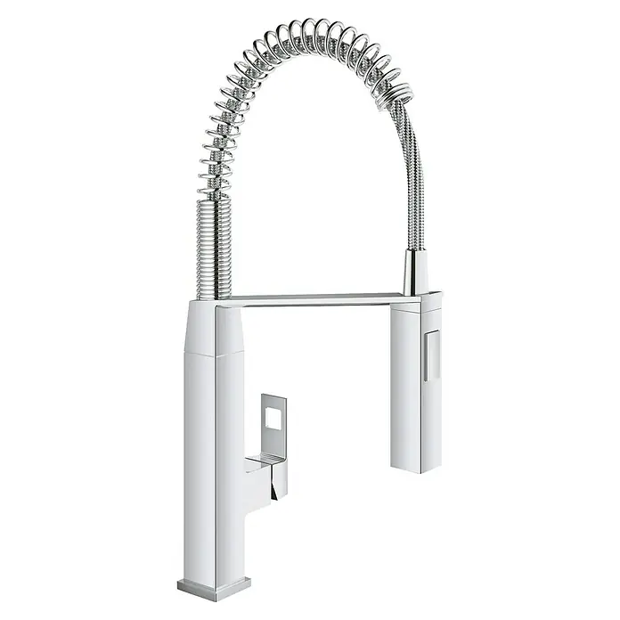 Grohe Eurocube Spültischarmatur - Chrom, Glänzend, Anzahl Strahlarten: 2 Stk. - Hochwertiger Chrom-Küchenarmatur mit flexiblem Spiralhals für eine komfortable und stilvolle Küchenausstattung.