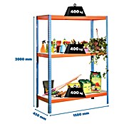 Simonrack Simontaller Estantería para cargas pesadas Ecoforte  (L x An x Al: 45 x 150 x 200 cm, Capacidad de carga: 400 kg/balda, Número de baldas: 3 ud., Azul/Naranja)