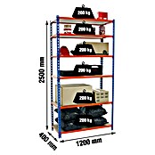 Simonrack Maderclick Metallregal Maderclick MegaPlus (H x B x T: 250 x 120 x 40 cm, Traglast pro Boden: 200 kg, Anzahl Böden: 6 Stk., Stecken, Blau/Orange) | BAUHAUS