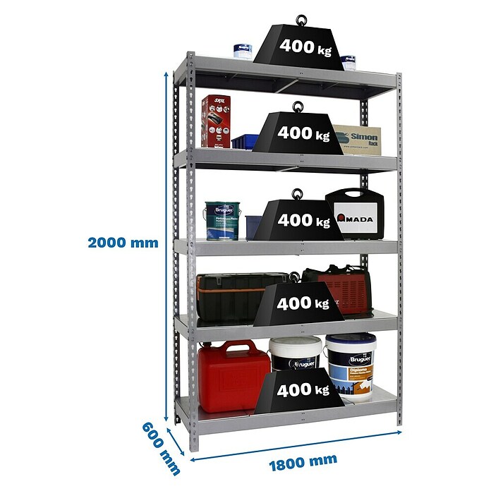 Simonrack Ecoforte Metallregal Ecoforte Metall (H x B x T: 200 x 180 x 60 cm, Traglast pro Boden: 400 kg, Anzahl Böden: 5 Stk., Stecken, Grau) | BAUHAUS