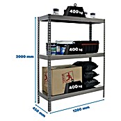 Simonrack Ecoforte Metallregal Ecoforte Metall (H x B x T: 200 x 120 x 45 cm, Traglast pro Boden: 400 kg, Anzahl Böden: 3 Stk., Stecken, Grau) | BAUHAUS
