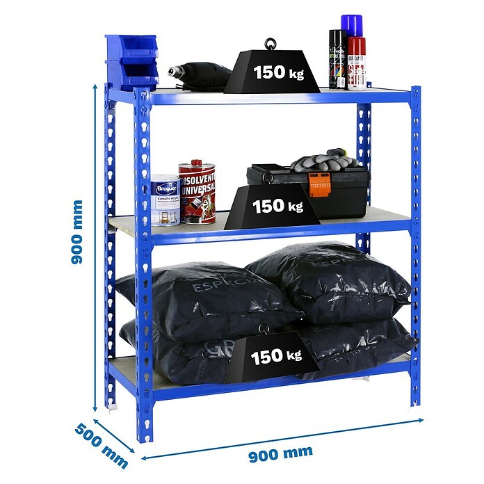 Simonrack Maderclick Estantería metálica (Al x An x Pr: 90 x 90 x 50 cm, Capacidad de carga por balda: 150 kg, Número de baldas: 3 ud., Inserción, Azul) | BAUHAUS