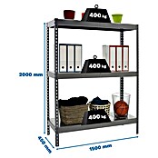 Simonrack Ecoforte Metallregal Ecoforte Metall (H x B x T: 200 x 150 x 45 cm, Traglast pro Boden: 400 kg, Anzahl Böden: 3 Stk., Stecken, Grau) | BAUHAUS
