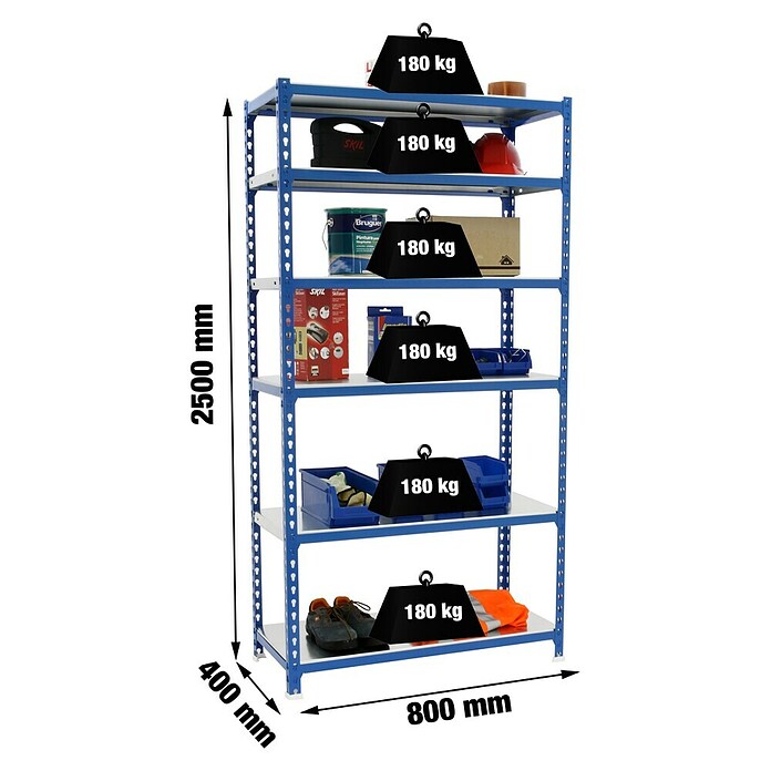 Simonrack Simonclick Metallregal Simonclick Mini (H x B x T: 250 x 80 x 40 cm, Traglast pro Boden: 180 kg, Anzahl Böden: 6 Stk., Stecken, Blau) | BAUHAUS