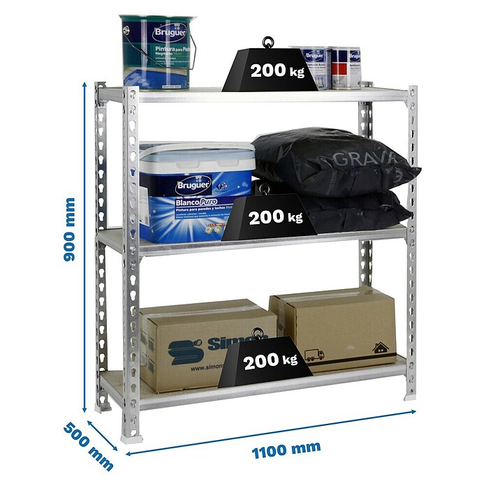 Simonrack Maderclick Metallregal Maderclick SuperPlus (H x B x T: 90 x 110 x 50 cm, Traglast pro Boden: 200 kg, Anzahl Böden: 3 Stk., Stecken, Silber) | BAUHAUS