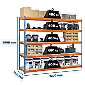 Simonrack Ecoforte Schwerlastregal Ecoforte Chipboard (H x B x T: 300 x 120 x 75 cm, Traglast pro Boden: 400 kg, Anzahl Böden: 5 Stk., Stecken, Blau/Orange) | BAUHAUS