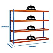 Simonrack Simonforte Estantería para cargas pesadas (Al x An x Pr: 200 x 180 x 90 cm, Número de baldas: 4 ud., Inserción, Azul/Naranja, Capacidad de carga por balda: 600 kg) | BAUHAUS