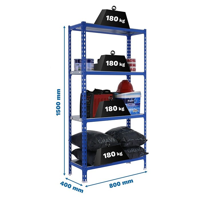 Simonrack Simonclick Metallregal Simonclick Mini (H x B x T: 150 x 80 x 40 cm, Traglast pro Boden: 180 kg, Anzahl Böden: 4 Stk., Stecken, Blau) | BAUHAUS