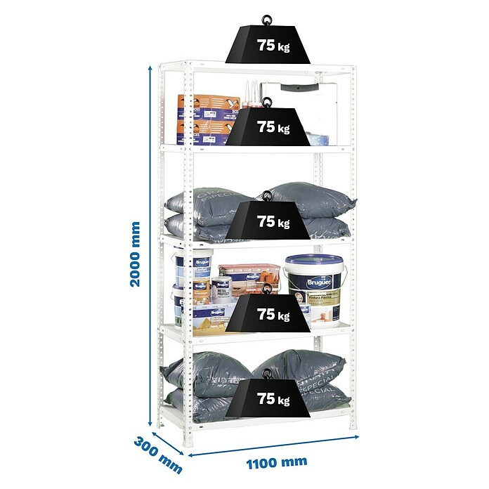 Simonrack Simonclassic Estantería metálica Advantage Superplus (Al x An x Pr: 200 x 110 x 30 cm, Capacidad de carga por balda: 75 kg, Número de baldas: 5 ud., Atornillado, Blanco) | BAUHAUS