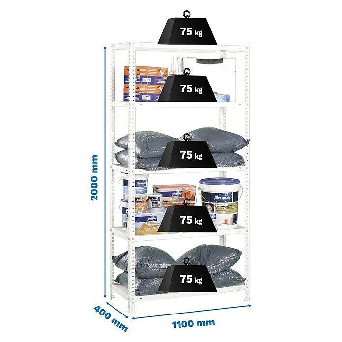 Simonrack Simonclassic Estantería metálica Advantage Superplus (Al x An x Pr: 200 x 110 x 40 cm, Capacidad de carga por balda: 75 kg, Número de baldas: 5 ud., Atornillado, Blanco) | BAUHAUS