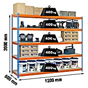 Simonrack Ecoforte Schwerlastregal Ecoforte Chipboard (H x B x T: 200 x 120 x 60 cm, Traglast pro Boden: 400 kg, Anzahl Böden: 5 Stk., Stecken, Blau/Orange) | BAUHAUS