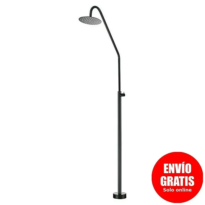 Imex Poolimex Ducha de piscina Alaska - 225 cm, Acero inoxidable, Negro mate - Ducha de jardín negra independiente con cabezal de ducha redondo para una refrescante experiencia al aire libre.